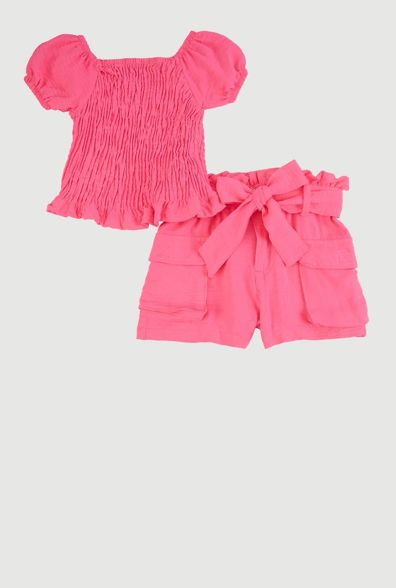 Baby Girls 12-24M Smocked Peasant Top and Shorts, 24M