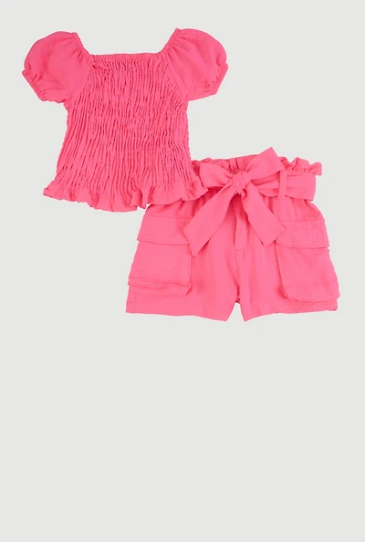 Baby Girls 12-24M Smocked Peasant Top and Shorts, 24M