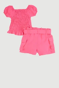 Baby Girls 12-24M Smocked Peasant Top and Shorts, 24M