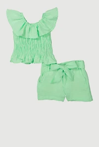 Baby Girls 12-24M Airy Ruffle Overlay Smocked Top and Belted Shorts