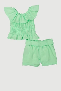 Baby Girls 12-24M Airy Ruffle Overlay Smocked Top and Belted Shorts, 12M