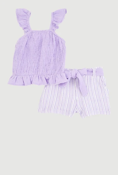 Baby Girls 12-24M Ruffled Smocked Top and Striped Shorts