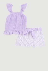 Baby Girls 12-24M Ruffled Smocked Top and Striped Shorts