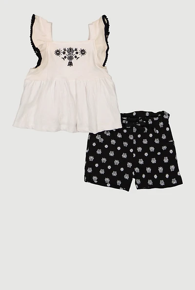 Baby Girls 12-24M Flower Print Flutter Sleeve Top and Shorts