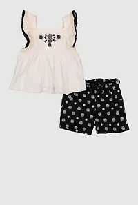 Baby Girls 12-24M Flower Print Flutter Sleeve Top and Shorts