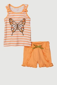 Baby Girls 2-Piece Glitter Racerback Tank and Shorts Set, Orange, Size 24M