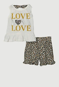 Baby Girls 2-Piece Glitter Graphic Top and Shorts Set, Multi, Size 24M