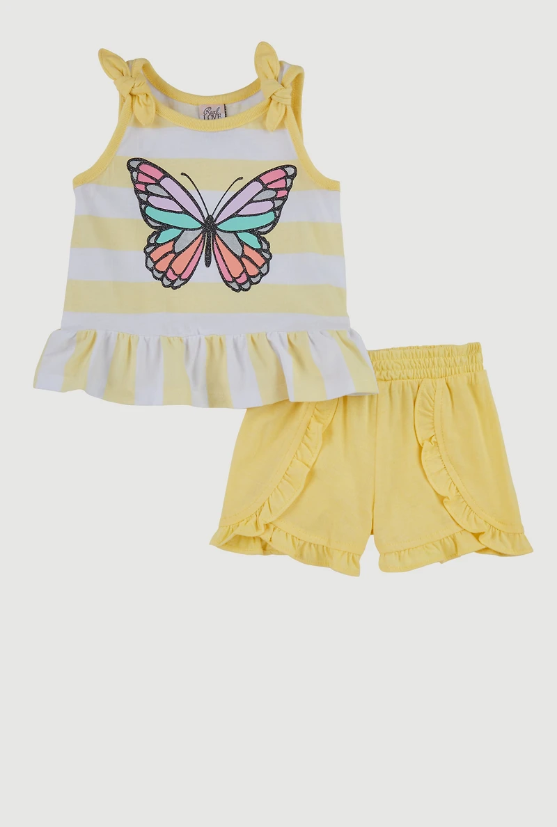 Baby Girls Glitter Peplum Top Ruffle Shorts Set