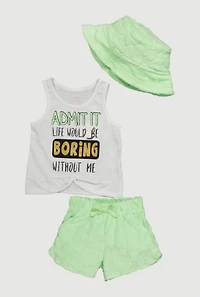 Baby Girls 12-24M Terry Cloth Glitter Tank Top and Shorts with Hat, Green, Size 24M