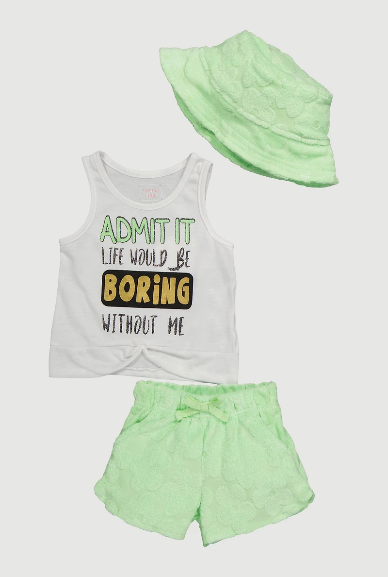 Baby Girls 12-24M Terry Cloth Glitter Tank Top and Shorts with Hat, Green, Size 24M