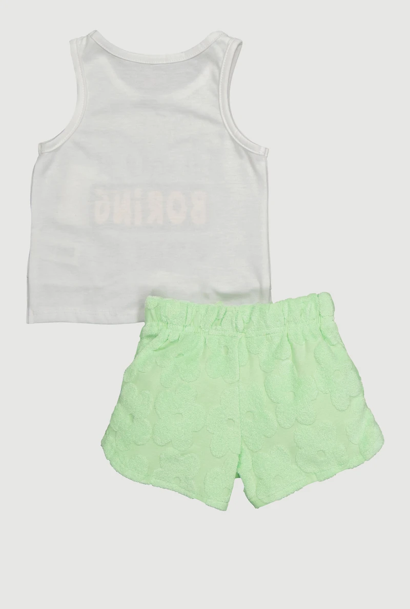 Baby Girls 12-24M Terry Cloth Glitter Tank Top and Shorts with Hat, Green, Size 24M