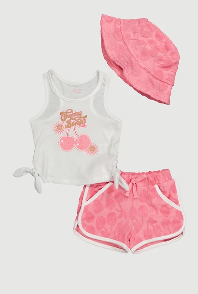 Baby Girls 12-24M Tank Top and Dolphin Shorts Set with Cherry Bomb Graphic, Pink, Size 18M