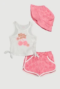Baby Girls 12-24M Tank Top and Dolphin Shorts Set with Cherry Bomb Graphic, Pink,