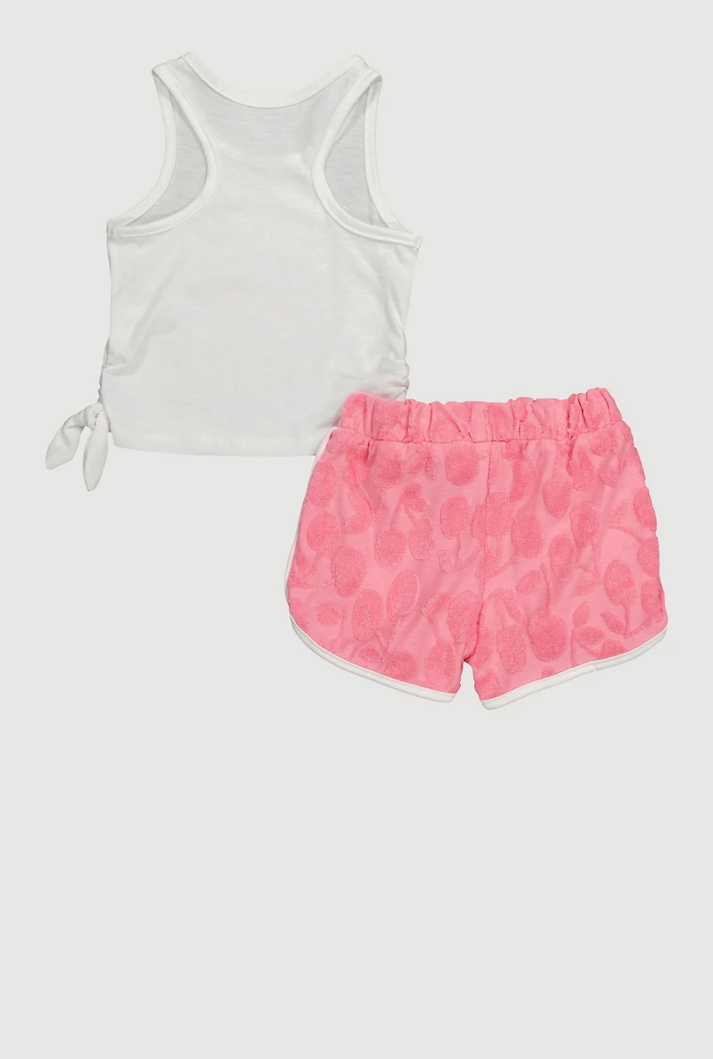 Baby Girls 12-24M Tank Top and Dolphin Shorts Set with Cherry Bomb Graphic, Pink,