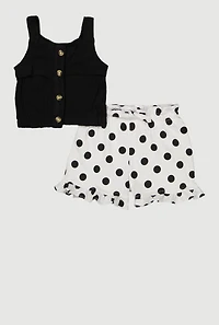 Baby Girls 12-24M Button Front Tank Top and Polka Dot Shorts, Black, Size 12M