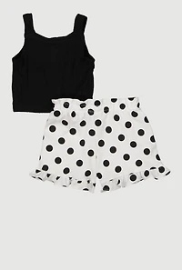Baby Girls 12-24M Button Front Tank Top and Polka Dot Shorts, Black, Size 24M