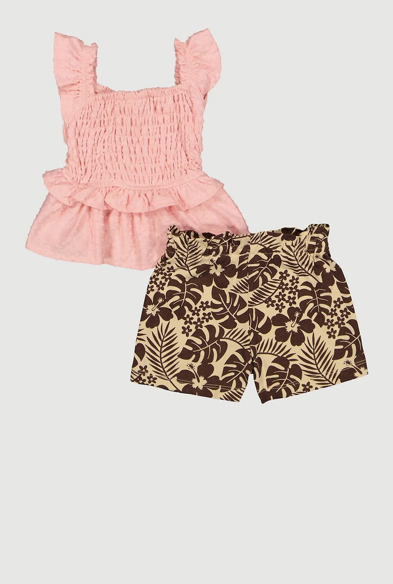 Baby Girls 12-24M Smocked Peplum Top and Floral Shorts