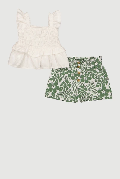 Baby Girls 12-24M Smocked Peplum Top and Leaf Print Shorts