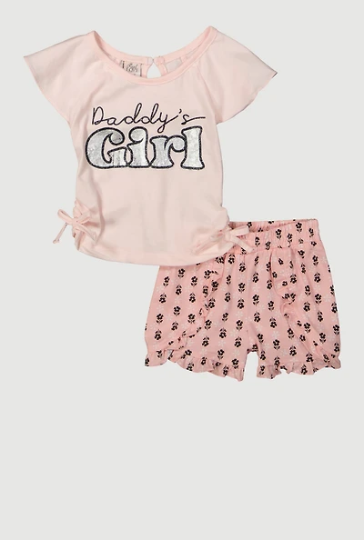 Baby Girls Ruffle Shorts T-Shirt Set with Glitter and Bows, Pink, Size 12M