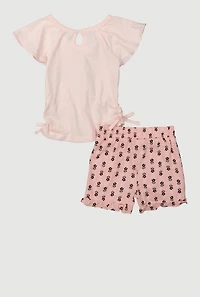 Baby Girls Ruffle Shorts T-Shirt Set with Glitter and Bows, Pink, Size 12M