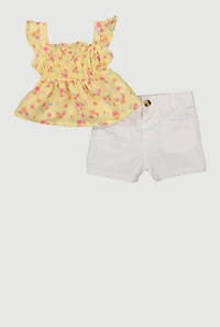 Baby Girls 12-24M Floral Print Peplum Top and Shorts, Multi, Size 24M