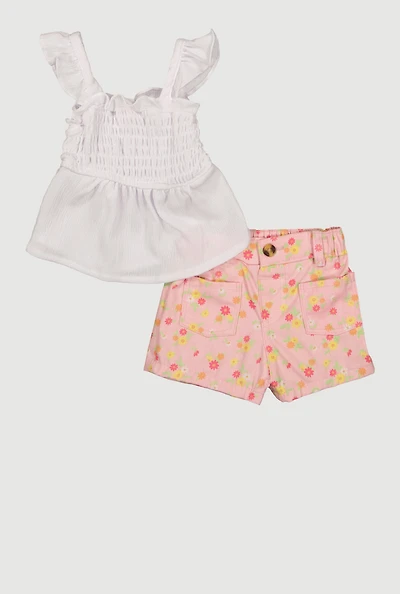 Baby Girls 12-24M Ruffle Strap Peplum Top and Shorts Set