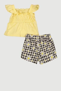Baby Girls 12-24M Smocked Top and Floral Gingham Print Shorts