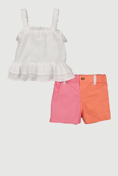 Baby Girls 12-24M Peplum Top and Color Block Shorts, Multi, Size 12M