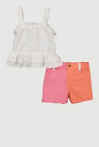 Baby Girls 12-24M Peplum Top and Color Block Shorts, Multi, Size 12M