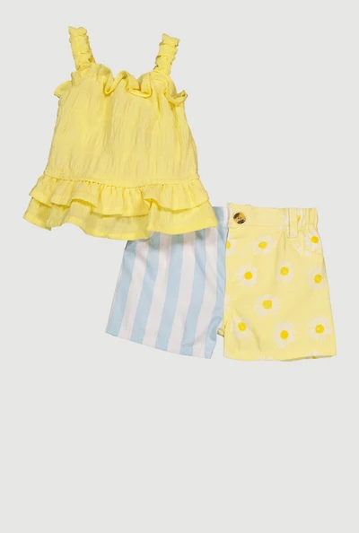 Baby Girls 12-24M Ruffle Trim Blouse and Color Blocked Shorts