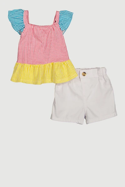 Baby Girls 12-24M Color Block Pinstripe Tee and Shorts