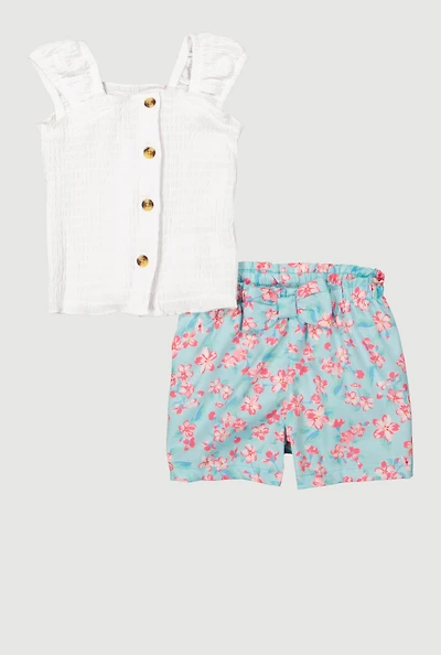 Baby Girls 12-24M Smocked Button Front Top and Floral Shorts, Multi,