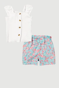 Baby Girls 12-24M Smocked Button Front Top and Floral Shorts, Multi,