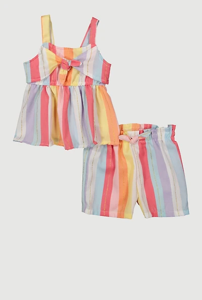 Baby Girls 12-24M Striped Tie Front Blouse and Shorts, Multi, Size 24M