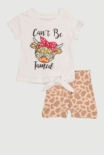 Baby Girls 12-24M Cant Be Tamed Graphic Tee and Shorts