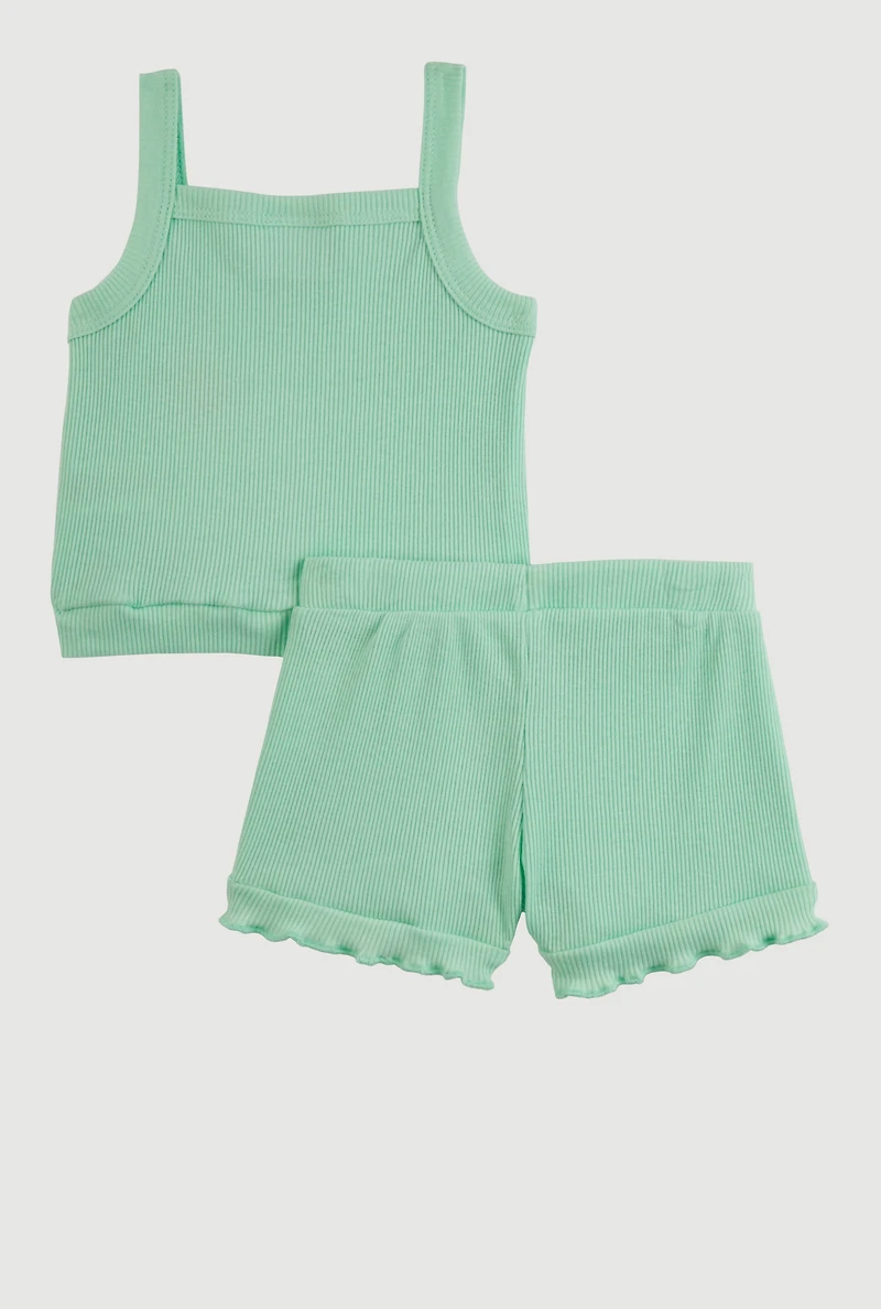 Baby Girls 12-24M Embroidered Rib Knit Tank Top and Shorts, Green, Size 12M
