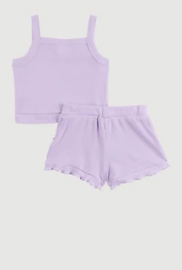Baby Girls 12-24M Embroidered Rib Knit Tank Top and Shorts, Purple, Size 24M