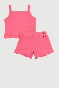 Baby Girls 12-24M Embroidered Rib Knit Tank Top and Shorts