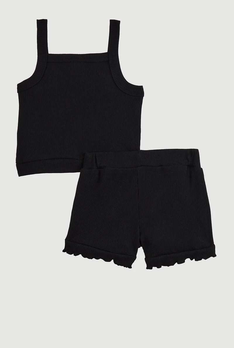Baby Girls 12-24M Sunflower Graphic Tank Top and Shorts, Black, Size 12M