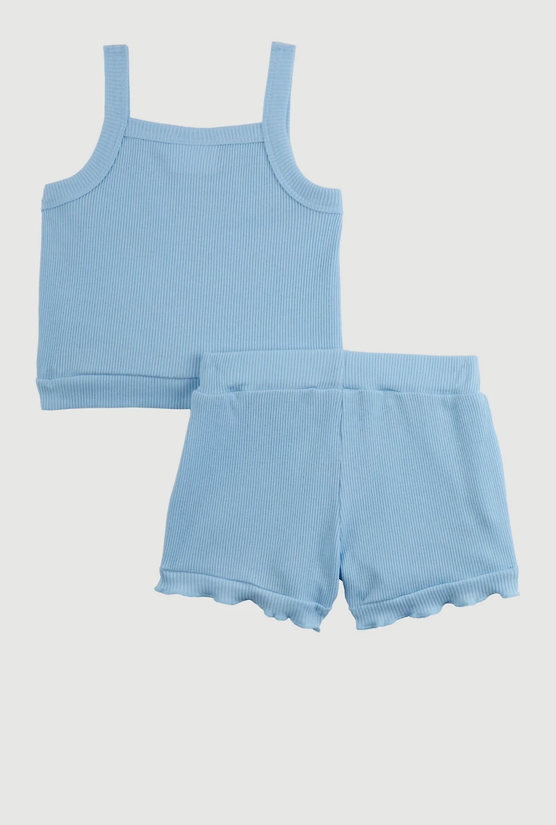 Baby Girls 12-24M Sunflower Graphic Tank Top and Shorts, Blue, Size 12M
