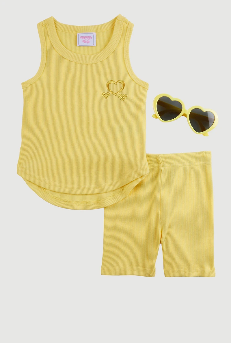 Baby Girls 12-24M Heart Graphic Tank Top and Biker Shorts, Yellow, Size 12M