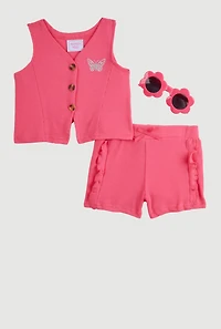 Baby Girls 12-24M Butterfly Vest and Shorts with Sunglasses