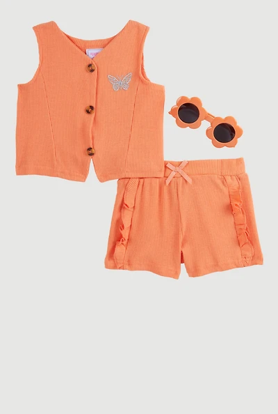 Baby Girls 12-24M Butterfly Vest and Shorts with Sunglasses, Orange,