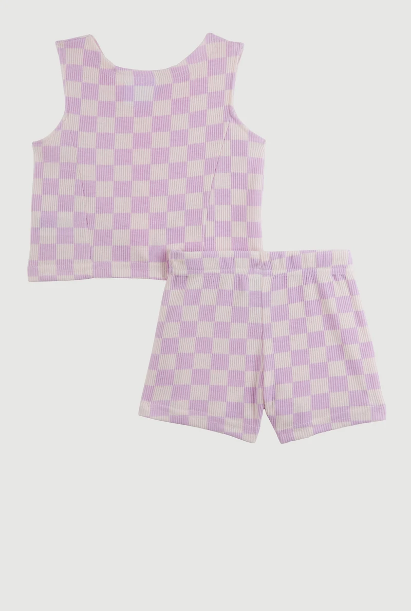 Baby Girls 12-24M Checkered Vest and Shorts with Sunglasses