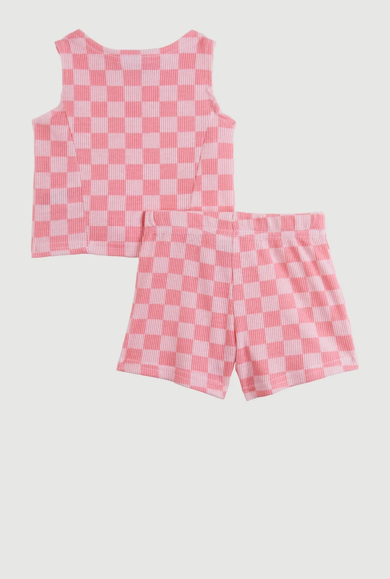 Baby Girls 12-24M Checkered Vest and Shorts with Sunglasses,