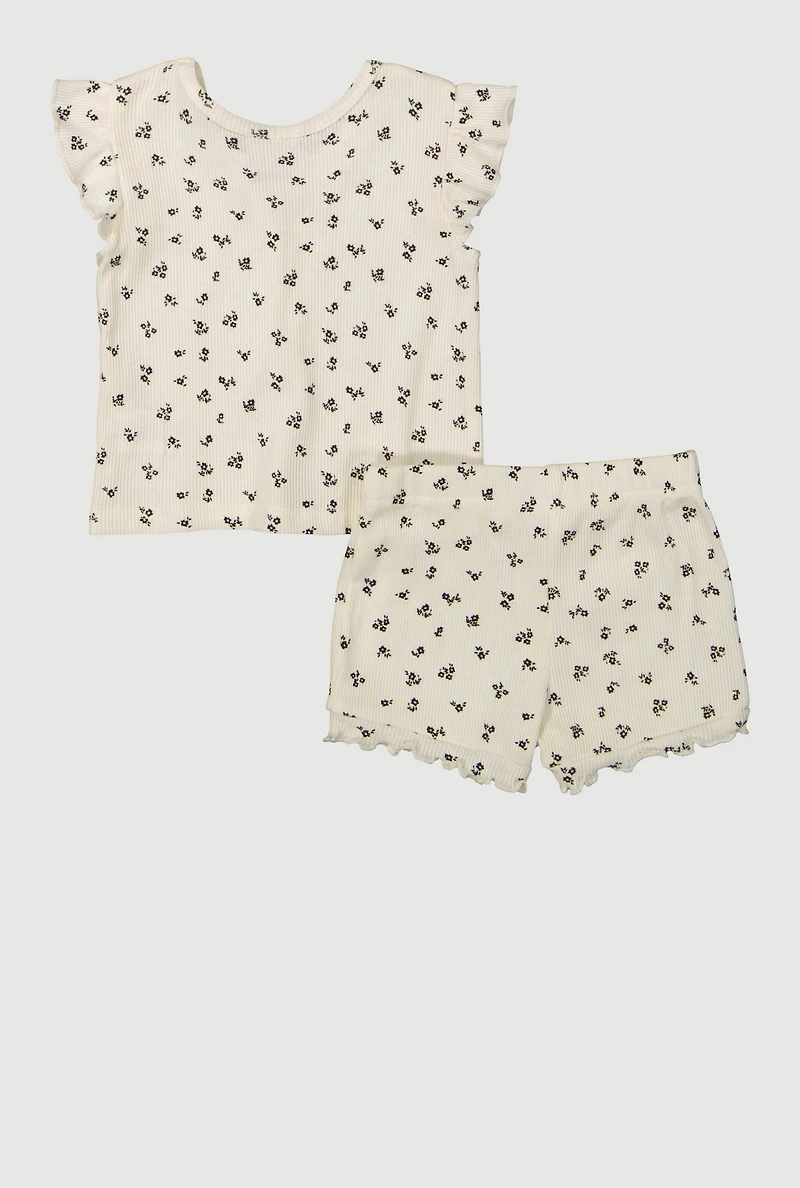 Baby Girls 12-24M Ditsy Floral Top and Shorts, White, Size 24M