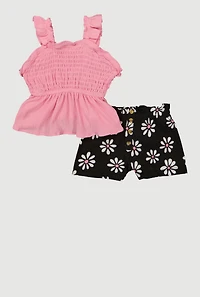 Baby Girls 12-24M Smocked Peplum Blouse and Flower Print Shorts