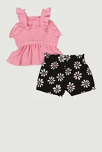 Baby Girls 12-24M Smocked Peplum Blouse and Flower Print Shorts, Multi, Size 18M