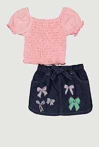 Baby Girls 12-24M Smocked Top and Bow Graphic Skirt