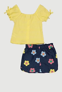 Baby Girls 12-24M Smocked Top and Floral Skirt with Tie Waist Belt